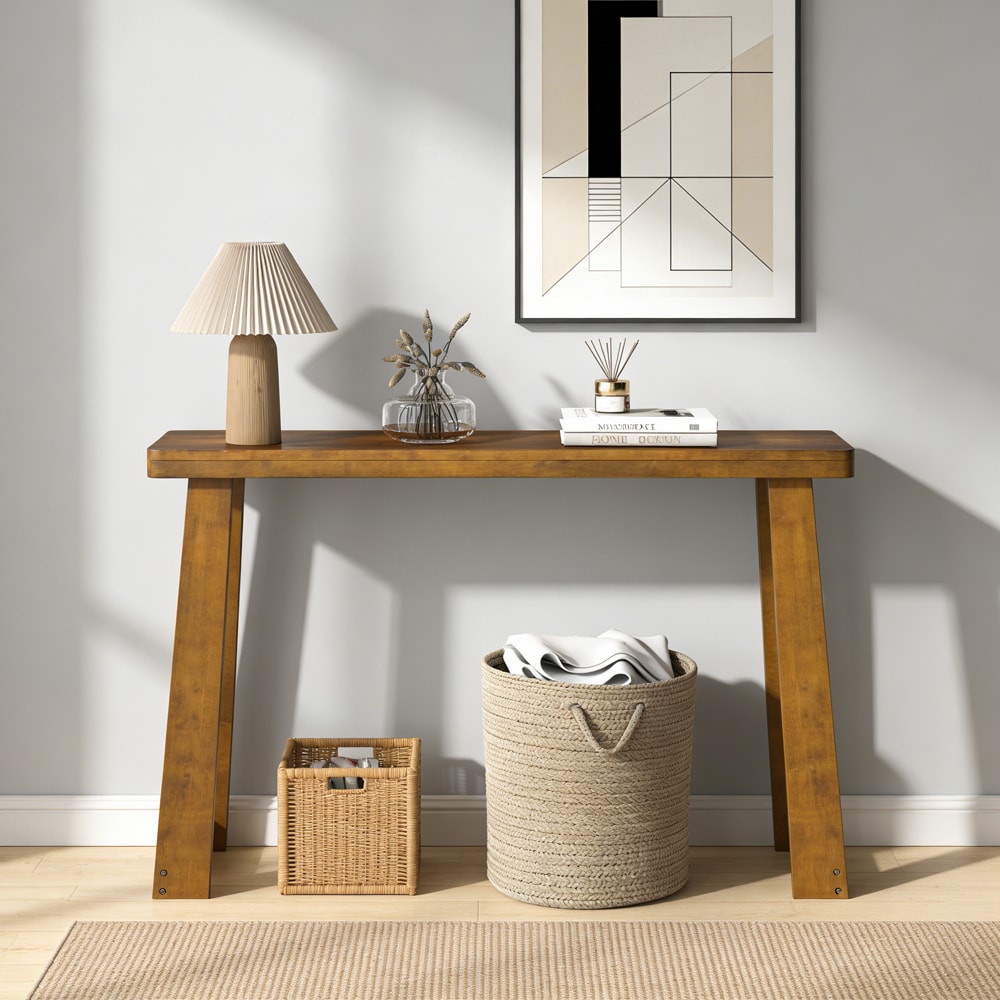 Solid Rubber Wood Console Table For Entryway And Living Room_voghion.com